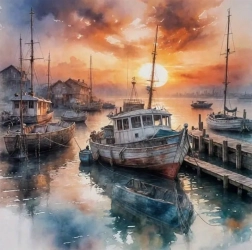 Diamantmalerei Schiff im Hafen 30 × 40 cm