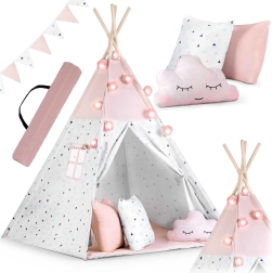 Kinder-Tipi mit Girlande und Lichterkette NUKIDO – rosa