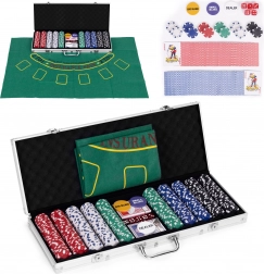 Poker-und-Blackjack-Set – 500 Chips, 2 Kartendecks, Würfel, Spielmatte, abschließbarer Koffer