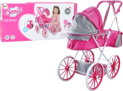 Metallpuppenwagen mit Tasche und großen Rädern – rosa