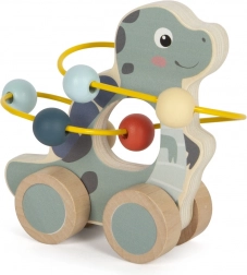 Holzdinosaurier mit Perlenlabyrinth auf Rädern