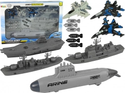 Marine-Militär-Set mit U-Boot, Kriegsschiffen und Jagdflugzeugen