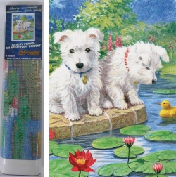 Diamantmalerei Hunde mit Seerosen 30 × 40 cm