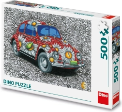Gemaltes Puzzle Auto mit Blumenmotiv 500 Teile