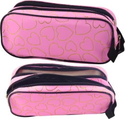Schulmäppchen rosa mit goldenen Herzchen, zweikammerig