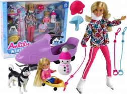 Puppe ANLILY Wintersport mit Husky und Schneemobil