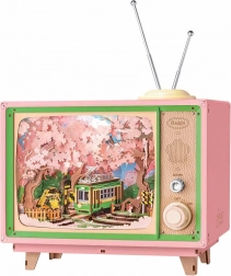 ROKR 3D hölzerne Spieluhr Retro-TV – Fahrt durch den Kirschblütenwald DIY