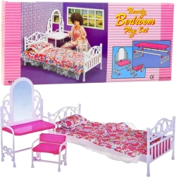 Puppenmöbel-Set mit Bett, Schminktisch und Stuhl mit Blumendekor