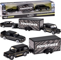 Maisto Set Metallmodelle 1:64 Mercedes-Benz G (1988) und BMW M3 E30 mit Anhänger
