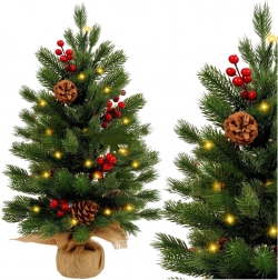 Tischkünstlicher Weihnachtsbaum mit roten Beeren und LED-Lichtern 60 × 20 cm