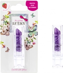 Kinderlippenstift Lukky mit Glitzer, Erdbeer-Geschmack, Farbton Violett