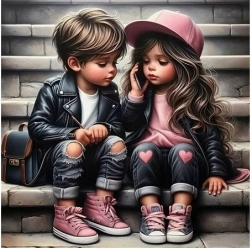 Diagonale Mosaik Mädchen und Junge auf der Treppe