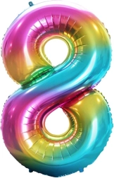 Folienballon Zahl 8 regenbogenfarben 85 cm