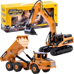 Metall-Set Baustellenfahrzeuge: Kettenbagger und Muldenkipper 2-in-1
