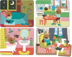 Vilac Holzpuzzle Haus – 4 Sets mit je 6 Teilen im Kasten