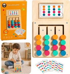 Holz-Logikspiel für Kinder – Puzzle mit bunten Schiebeknöpfen und Karten (12 Stk.)