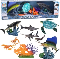 Set aus Meerestier-Figuren mit beweglichen Teilen – Schildkröte und Fische