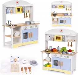 Holz-Kinderküche mit Backofen, Waschmaschine und Mikrowelle ECOTOYS – 12 Zubehörteile