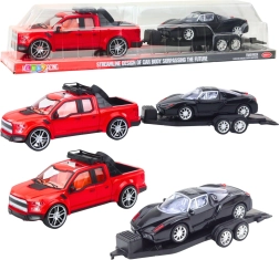 Set aus rotem Geländewagen mit abnehmbarem Anhänger und schwarzem Sportwagen 59 cm