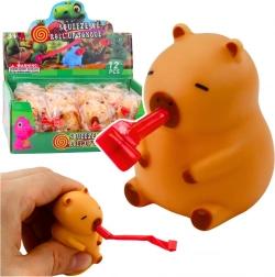 Antistress-Gniotek Capybara mit ausfahrbarer Tröte und Quietscher 7 cm – braune Figur