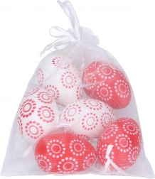 Dekorative Plastikostereier rot-weiß 4x6 cm