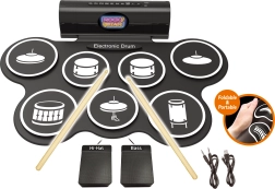 Elektronisches Schlagzeugset mit Pedalen und Lichteffekten