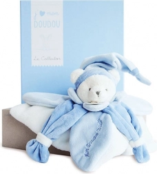Geschenkset Doudou – Plüsch-Schnuffeltuch blauer Bär 24 cm