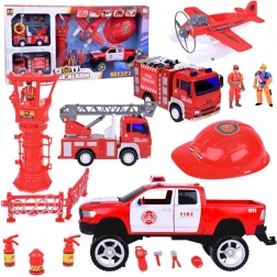 Großes Set Feuerwehrfahrzeuge mit Helm