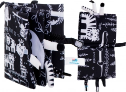 Weiches kontrastreiches Sinnesbuch mit Safari-Tier-Schwänzchen