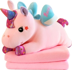Plüsch-Einhorn mit Decke 3-in-1, rosa, 55 cm