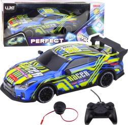 Sportliches RC-Auto in Blau‑Gelb mit Lichtern und Sounds