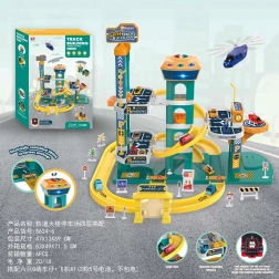 Mega-Parkhaus Blau mit Aufzug und Lichteffekten