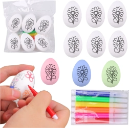 Styropor-Ostereier zum Bemalen mit Blumenmuster, 6 Stück mit Filzstiften