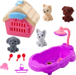 Pflegeset für Hunde mit Badewanne, Hütte und Zubehör, 4 Figuren