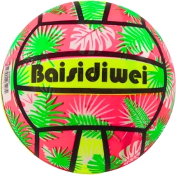 Gummiball klar mit Blättermotiv rosa‑grün 24 cm