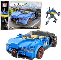 Bauset 2-in-1 Roboter und Rennwagen, 328 Teile, blau