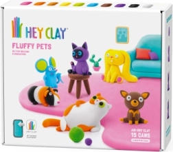 Hey Clay Kreativset Fluffy Pets – Haustiere aus leichter, lufttrocknender Modelliermasse (15 Becher)