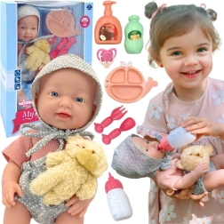 Babypuppe WOOPIE ROYAL 36 cm im Teddybär-Outfit mit Fütterzubehör