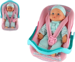 Baby-Puppe mit weichem Stoffkörper im Tragekorb mit Schnuller 30 cm