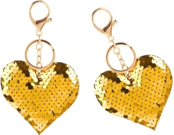 Schlüsselanhänger Herz mit zweifarbigen Pailletten in Silber und Gold