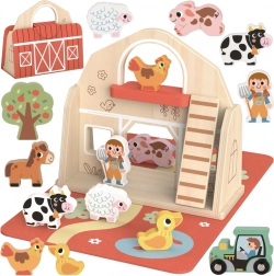 Tooky Toy Zusammenbaubare Holzfarm mit Tierfiguren