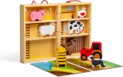 Bigjigs Toys tragbarer Holz-Bauernhof in der Box mit Tieren und Traktor