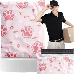Rosa Poly-Mailer mit Katzenpfotenmotiv 320 × 450 mm, Packung mit 50 Stück