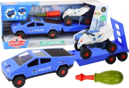 Kinder-Polizeiset: Auto mit Quad und Anhänger zum Selberbauen (DIY), blau