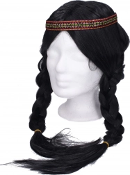 Perücke mit schwarzen Zöpfen für ein Indianerkostüm