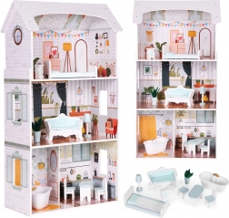 Puppenhaus Alice – 3 Etagen, 4 Zimmer, Set mit 9 Möbelstücken Ecotoys