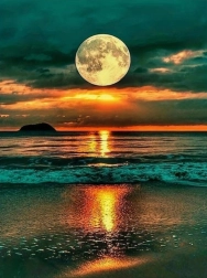 Diamantmalerei Vollmond über dem Ozean