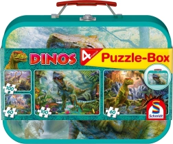 Kinderpuzzle Dinosaurier 4-in-1 in einem Blechkoffer