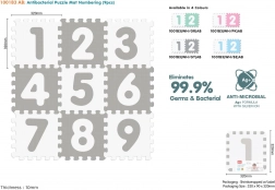 Antibakterielle Schaumstoff-Puzzlematte mit Zahlen, 9 Stk., grau‑weiß, EVA, 10M+