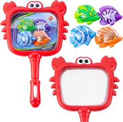 Angelset für Fische mit Krabbennetz und 4 bunten Fischen für Wasser